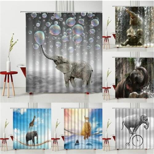 Elephant Shower Curtain Animal Elephants Hot Air Balloon Bubble Elephant Riding A Bicycle Nordic Style Decorative Multiple Size
