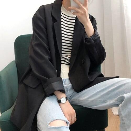 Casual Women Black Blazer Long Sleeve Turn Down Collar Office Lady Elegant Commute Female Coat 2021 Fashion 2 Color