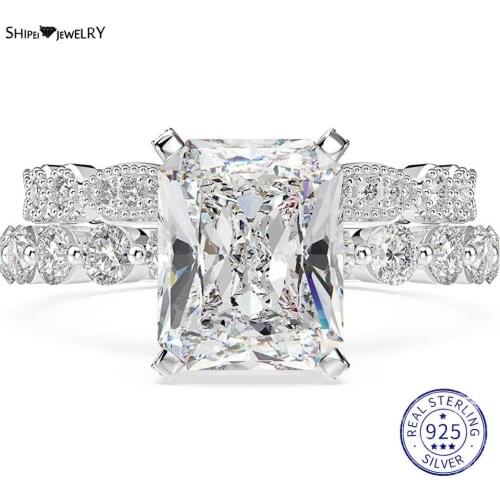 Shipei 925 Sterling Silver Square White Greated Moissanite Diamonds Gemstone Wedding Fine Jewelry Engagement White Gold Rings