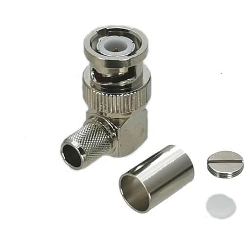 1Pcs Connector BNC Male plug Right angle Crimp For RG5 RG6 LMR300 Cable 50ohm RF Adapter Coaxial High Quanlity