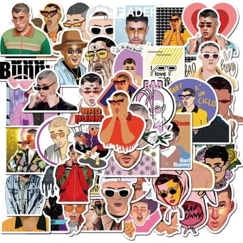 50PCS Handsome Singers Bad Bunny Stationery Waterproof Pvc Sticker Skateboard Suitcase Luggage Guitar For Kid Toy DIY Sticker
