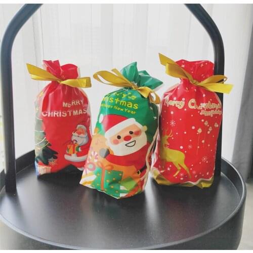 10pcs Noel Presents Santa Gift Bag Candy Bag Snowflake Crisp Drawstring Bag Merry Christmas Decorations for Home 2021New Yea