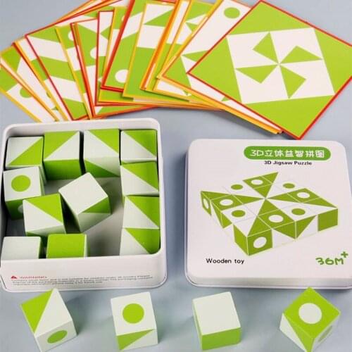 3D Montessori Geometric Building Blocks New Children Wooden Educational Learn Logical Thinking Desktop Puzzle Toys