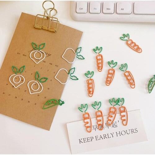 5Pcs Cartoon Carrot Shaped Metal Paper Clip Kawaii Bookmark Colour Vegetables Creative Cute Cartoon Office Student Supplies