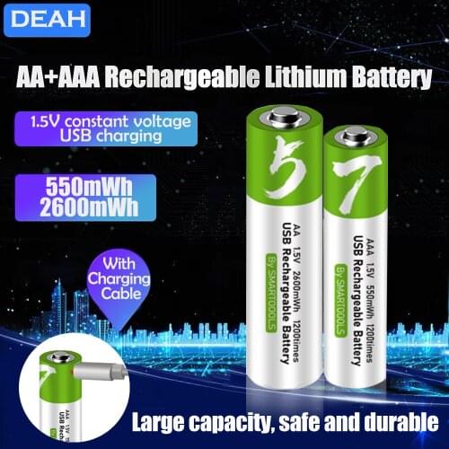 AA + AAA Rechargeable Battery 1.5V 2600mWh /1.5V AAA 550mWh USB Li-ion Batteries For Electric Toys Mouse With USB Charging Cable