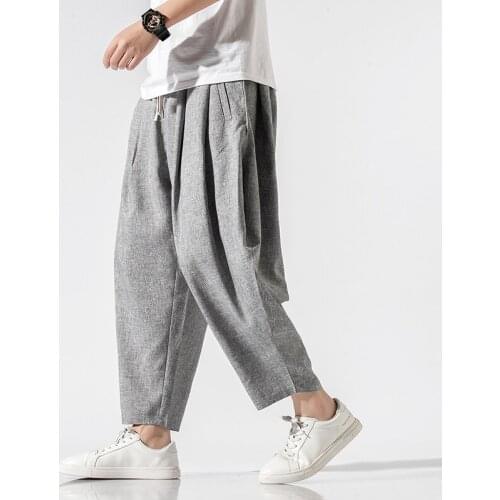Men Wide Leg Pants 2021 Mens Casual Ankle-Length Pants Summer Male Harajuku Chinese Style Harem Pants