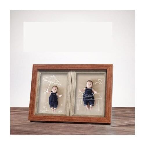 Two Framed 5 Inch 6 Inch 7 Inch Childrens Siamese Photo Frame Wood Grain Baby Photo Frame Combination Wall Hanging Korean Versi