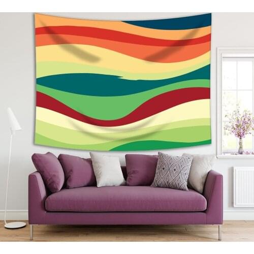 Tapestry Colorful Abstract Wavy Pattern Nature Inspired Contemporary Decorating Elements Blue Green Red Orange
