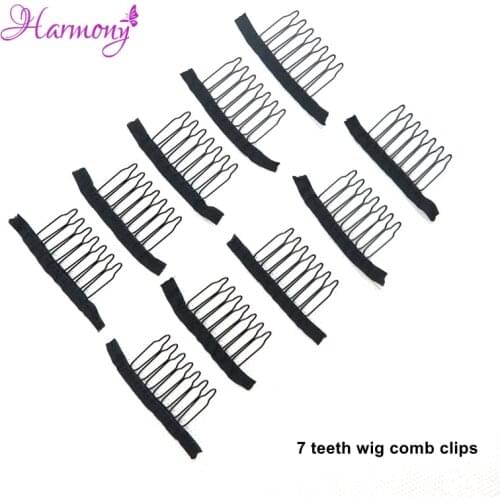 50pcs Black Wig Combs With Polyster Cloth 7 Teeth Wig Accessories Hair Wig Combs Wholesale Comb Clips For Wig Caps