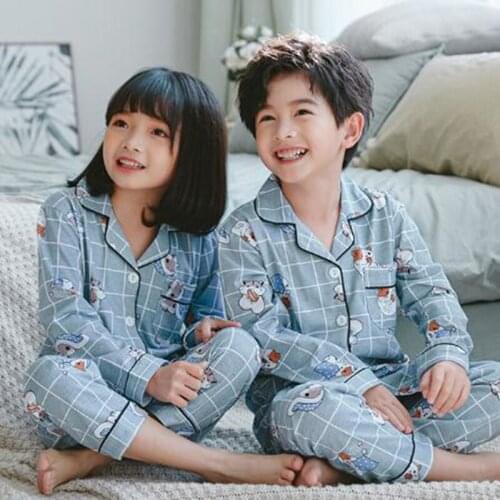 Cotton Long Sleeve Children Pajamas Sets 2021 Spring Girls Sleepwear Cartoon Printed Kids Cardigan Suit Boys Autumn Pyjamas Sets