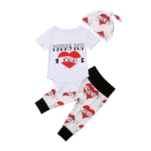 3PCS Set Newborn Infant Baby Boy Romper Bodysuit + Leggings Pants Outfit Clothes