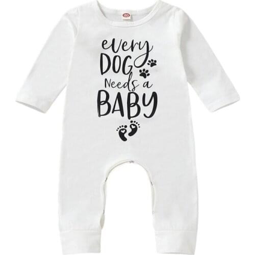 Rompers Long Sleeve Baby Boys Girls Cotton Round Neck Dog Footprints Letter Print Jumpsuit Hot Sale