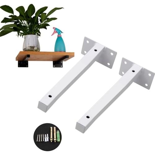 2PCS 6-20 Inch White Square Tube Angle Bracket Heavy Support Wall Mounted Black Bench Table Shelf Bracket DIY Furniture Hardware