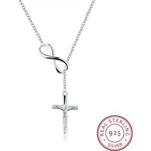 Lekani Inri Crucifix Jesus Christian 925 Sterling Silver Infinite Cross Pendant Necklaces For Women Catholic Fine Jewelry