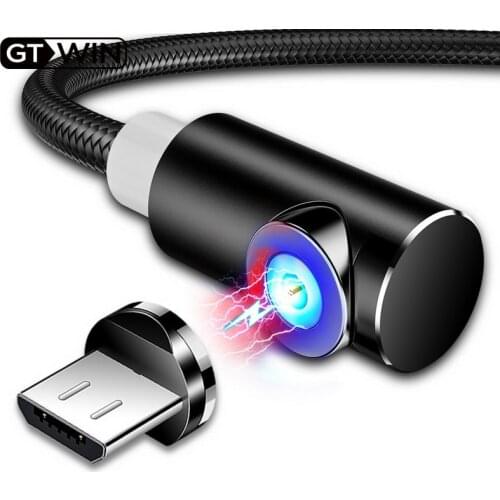 GTWIN 90 Degree Magnetic USB Cable For iPhone 12 Xiaomi Samsung Magnetic Charging Micro USB Type C Cable Phone Elbow Charger
