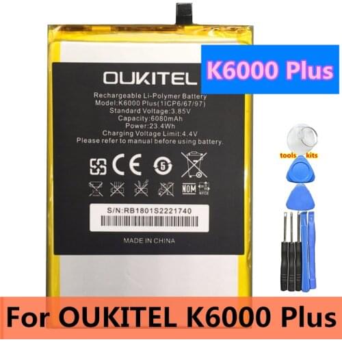Original For OUKITEL K6000 Plus Battery Large Capacity 6080mAh (1ICP6/67/97) / 3300mAh For Oukitel U20 Plus Batteries
