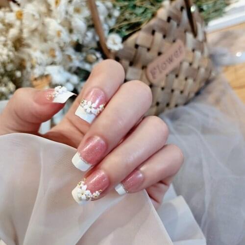 24pcs Flower Printed Nail Patch Square Head Glue Type Removable Mid Length Paragraph Fashion Manicure False Nail Patch ASD88