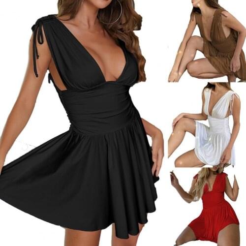 Dress V-neck Large Hemline Short Summer Backless Patchwork Party Dress Women Sleeveless Sexy Dresses Beach Streetwear robe femme