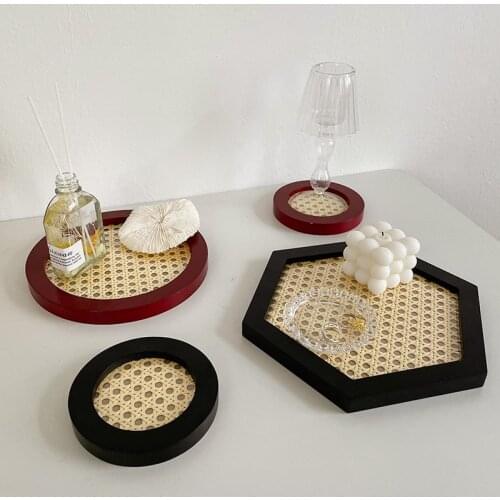 Rattan storage tray desktop jewelry Nordic style Japanese retro aromatherapy tray jewelry sundries display stand