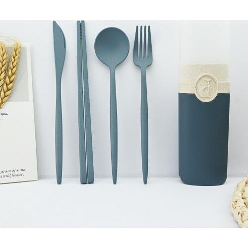 Japan Style Portable Box Sets Dinnerware Wheat Straw Set Flatware Knife Fork Spoon Travel Cutlery Kitchen Tableware Dropshipping