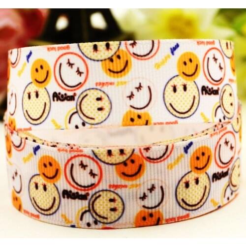 22mm 25mm 38mm 75mm Smiley face cartoon printed Grosgrain Ribbon party decoration 10 Yards X-04576