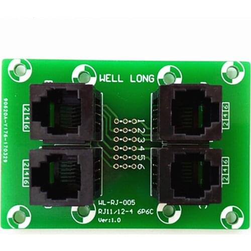 RJ11/RJ12 6P6C Jack 4-Way Buss Breakout Board, Terminal Block, Connector