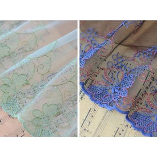 10meters Green Blue Floral Mesh Embroidery Lace Fabric 175mm Wide Embroidered Applique Trims Lingerie Bra Dress 2021