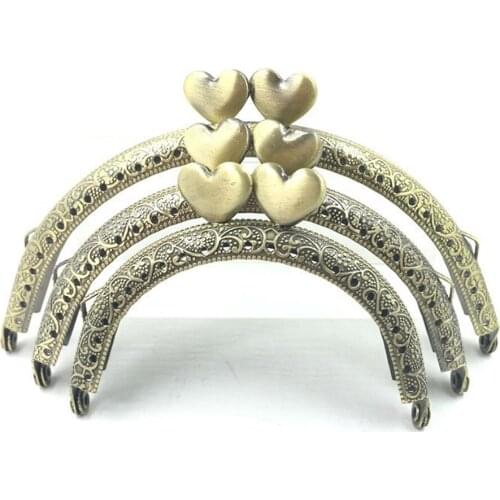 Vintage knurling pattern heart buckle design DIY women coin bag metal clasp purse frame set 10pcs/lot 3 size for option