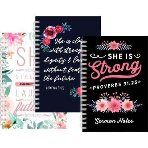 She is clothed with Strength and Dignity Notebook Proverbs 31:25 Bible Verse Diary Spiral Binder Note Book Christian Quote Faith