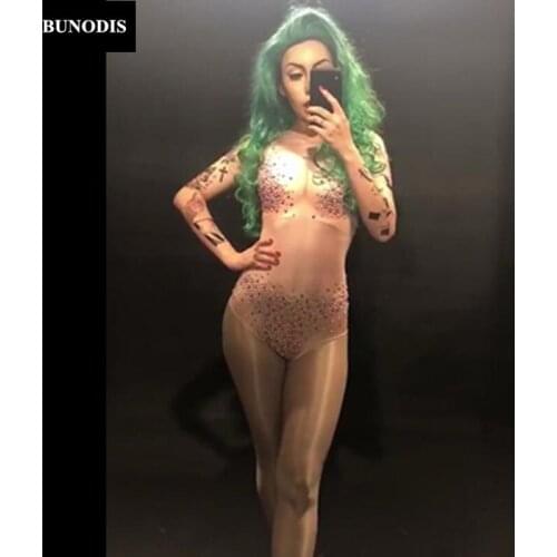 ZD217 Women Sexy White & Red Color Sparkling Crystals Bodysuit Nightclub Party Stage Wear Performance Costumes Singer Dancer