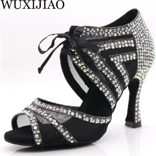WUXIJIAO Brand Fashion Ballroom Latin Tango dance shoes women soft sole high heels for women skin color stable dance latin dance