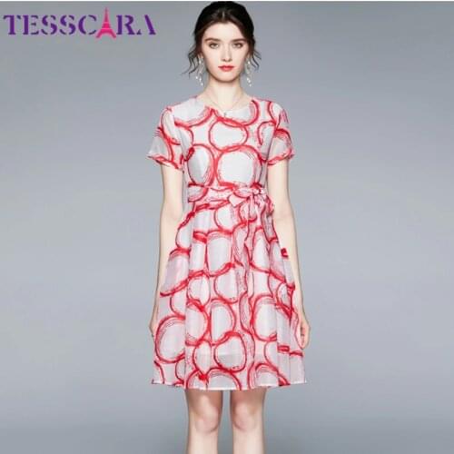 TESSCARA Women Summer Elegant Chiffon Dress Festa Female Female High Quality Casual Robe Femme A-Line Designer Red Vestidos