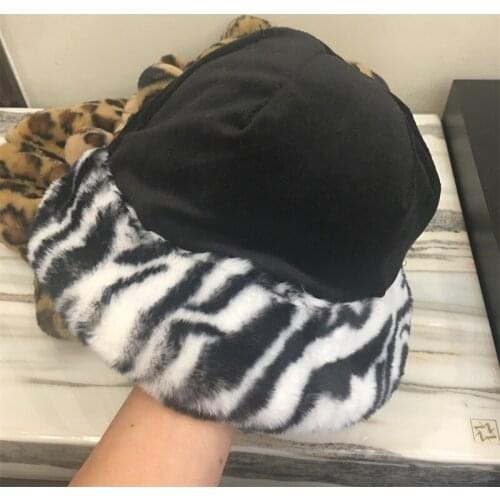 Winter Warm Hats For Women Zebra Striped Print Faux Fur Fisherman Hat Soft Velvet Dome Fisherman Cap Fashion Female Outdoor Cap