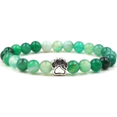 1PC 8mm striped stone bracelet Lapis lazuli dog foot hoof print elastic bracelet For Men Women Jewelry Dropshiping