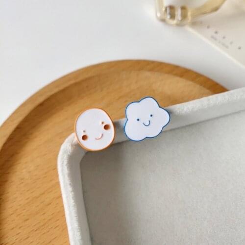 2021 Trendy Korean Style Lovely Asymmetrical Enamel Stud Earrings Cute Cloud Smiley Stud Earrings For Women Y2k Jewelry Gifts