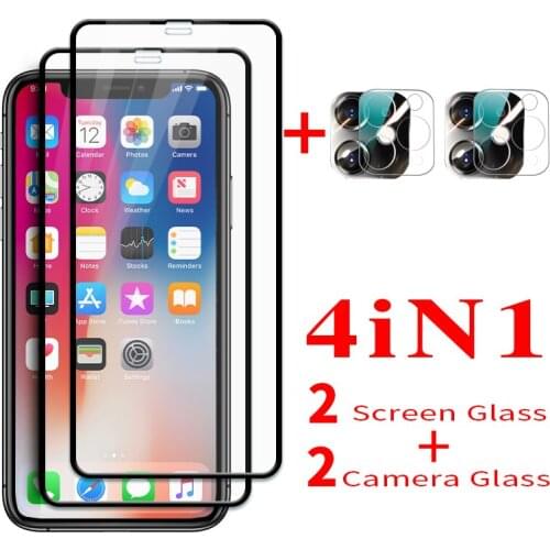 4 IN 1For Iphone 11 12 pro max Camera Lens Film screen Protectors Protective Glass for iphone 11 pro max 12 Tempered Glass black