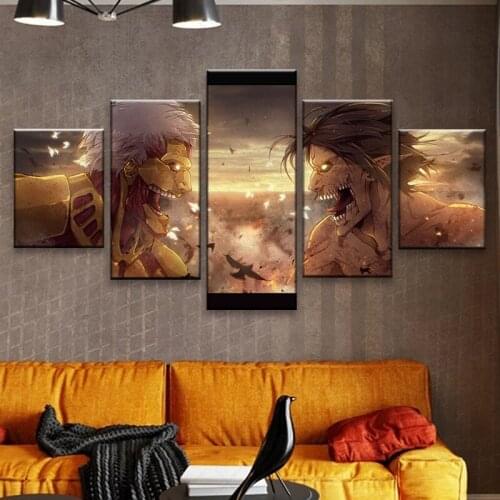 5 Pieces Attack on Titan Battle Eren Yeager Poster Modern Home Wall Decor Picture Art Print Painting On Canvas For Living Room