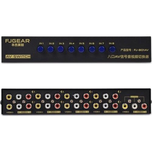 8-Way AV Switch RCA Switcher 8 in 1 out Composite Video L/R Selector Box for DVD 203A