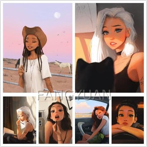 5d Cartoon Beautiful Girl Character Diamond Painting Full Round Drill Diy Diamond Embroidery Rhinestone Mosaic Home Decoration