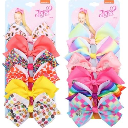 CN 6Pcs/Set JoJo Bows Jojo Siwa Rainbow Printed Knot Ribbon Bow For Girls Handmade Boutique Hair Clip Children Hair Accessories