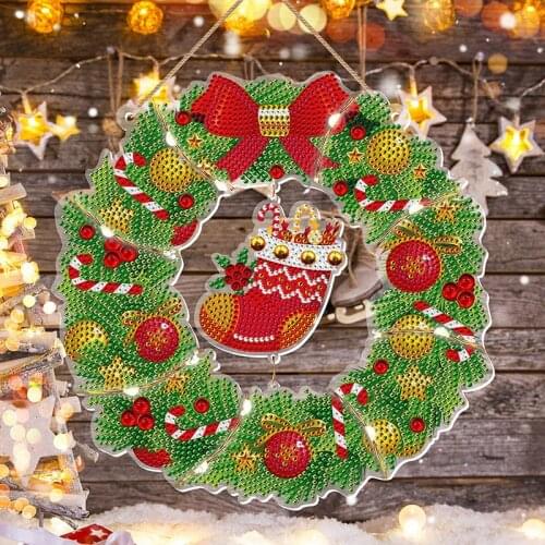 Diy flowers wreath for window decoration with LED acrylic diamond wreath for door hanging Christmas decorative wreaths Gifts