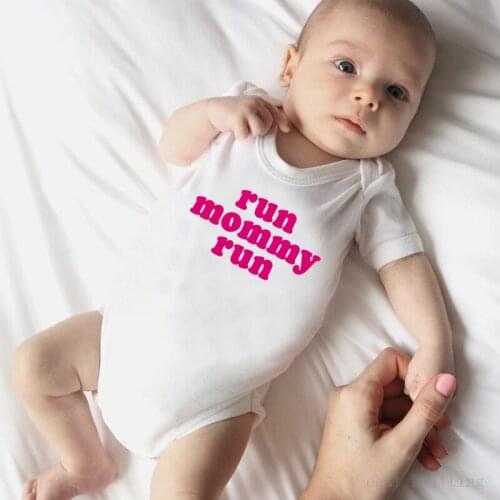 DERMSPE Summer Casual Newborn Baby Boy Girl Short Sleeve Letter Red Print Run Mommy Run Cotton Romper Baby Clothes White Hot
