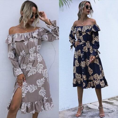 Elegant Club Sexy Summer Womens Dress 2021 Strapless Print Ruffle Wrapped Chest Beach Dress Split LaceUp A Line Skirt Cotton