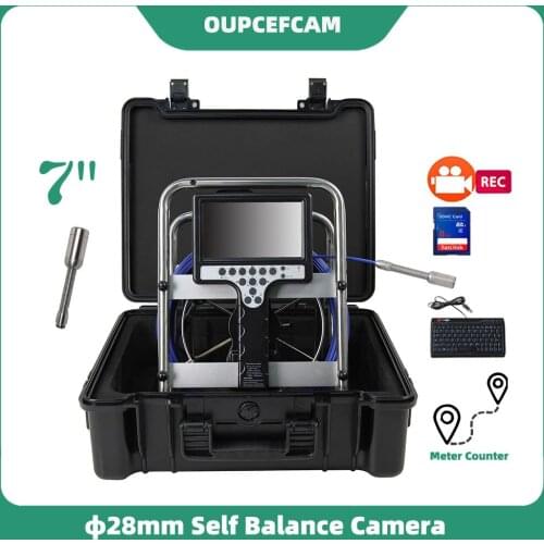 Φ28mm Camera Drain Sewer Pipe Inspection Endoscope 7" Color Screen DVR Keyboard Meter Counter Yellow Case Stainless Steel Shelf