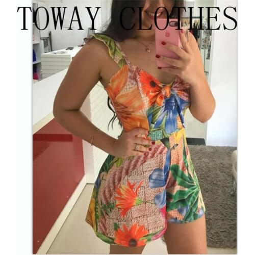 Summer Women Vacation Floral Print V-neck Strap Rompers Casual Romper Women Jumpsuits