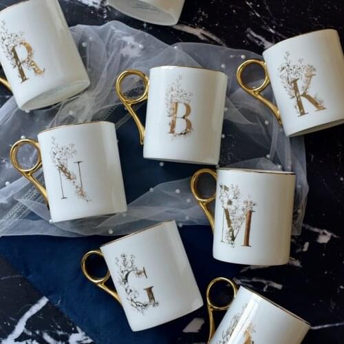 The Letter Gold Handle Couple Cup Quality Bone China Coffee Mug Creative Letter Wedding Birthday Gift