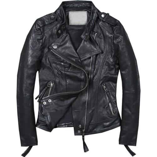 Automotive Women Real Sheepskin Leather Jacket Spring Black Imported Slim Fit Genuine Leather Jacket Fashion Women Clothing A572