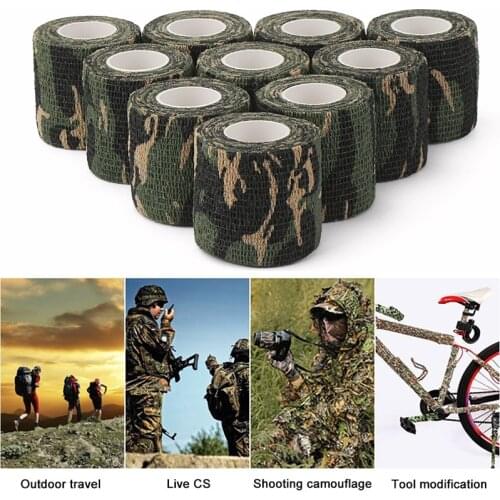 10 Rolls Outdoor Tool Camouflage Tape Camo Wrap Self-Adhesive Tapes Protective Non-Woven Fabric Stretch Bandage