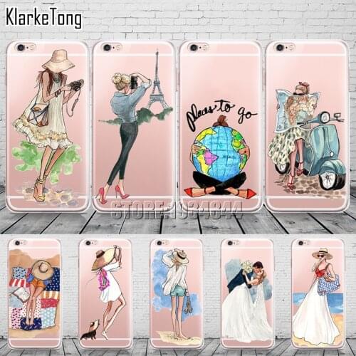 Girl Summer Travel Beach Transparent Soft Silicone Cases For iPhone 11 Pro MAX XS 6S 7 8 Plus 5S Phone Case Cover
