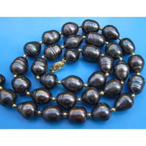 Hot NEW HUGE 9-11MM GENUINE BLACK DROP PEARL NECKLACE 18